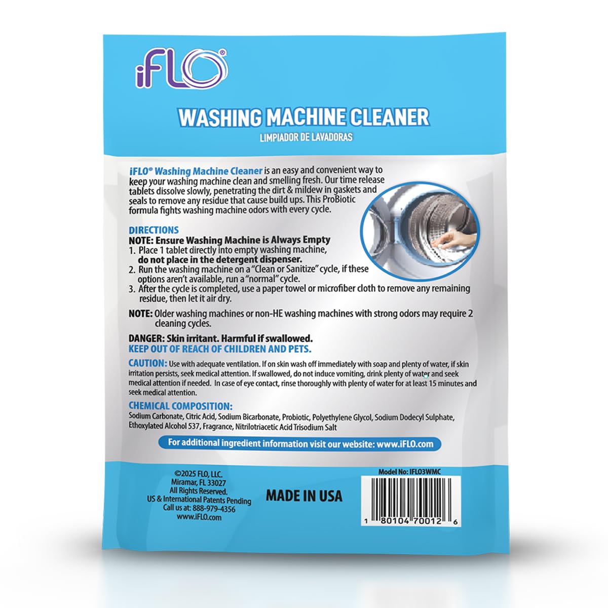 iFLO Washing Machine Cleaner Tablets - Powerful Washer Machine Cleaning and Deodorizer Tablets for Front Load, Top Load, and High-Efficiency Washer