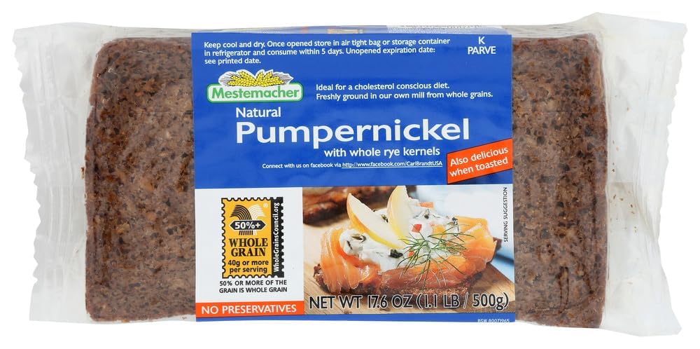 Mestemacher Pumpernickel Bread, 17.6 Oz - Authentic German Whole Rye Pumpernickel Bread, Dense European Bread, High Fiber, Non-GMO, Ready to Eat, Long