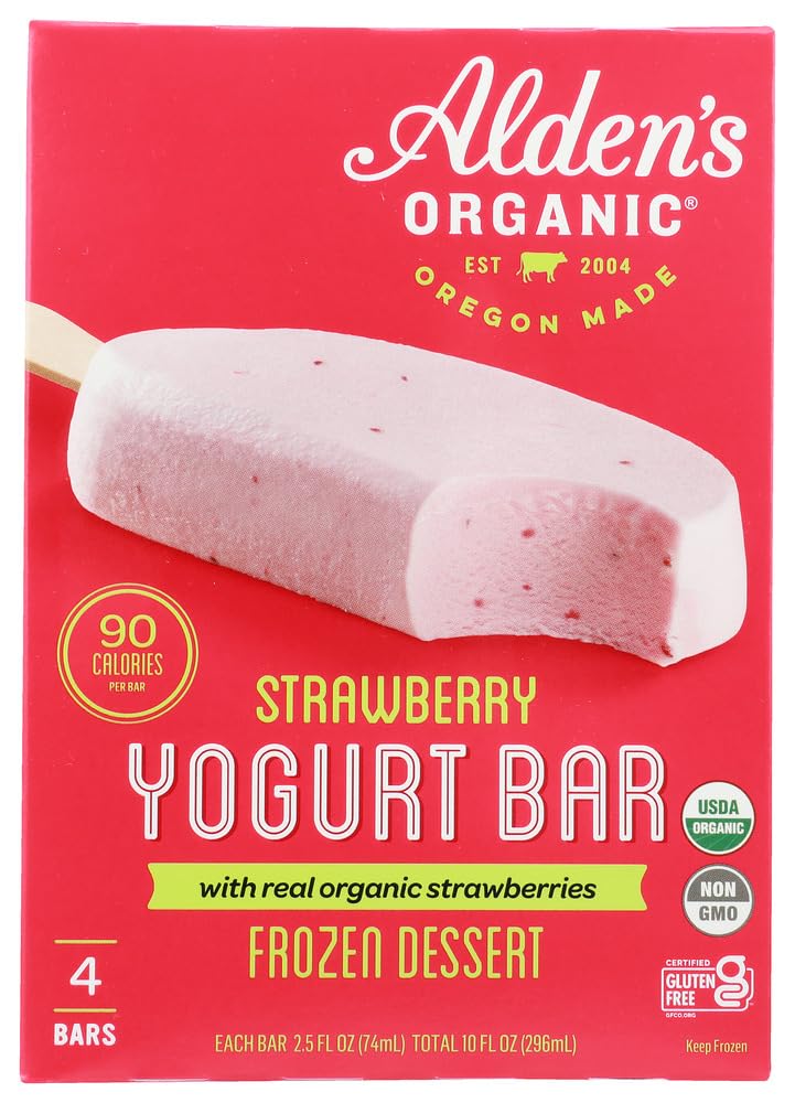 Aldens Organic Strawberry Yogurt Bar, 2.5 Fluid Ounce - 4 count per pack -- 12 packs per case.