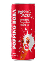 Popping Jacky Boba Tea Drink (Pack of 12) with Popping Boba Pearls - Ready to Drink Bottled Bubble Tea - Strawberry Dragon Fruit Oolong Fruit Tea