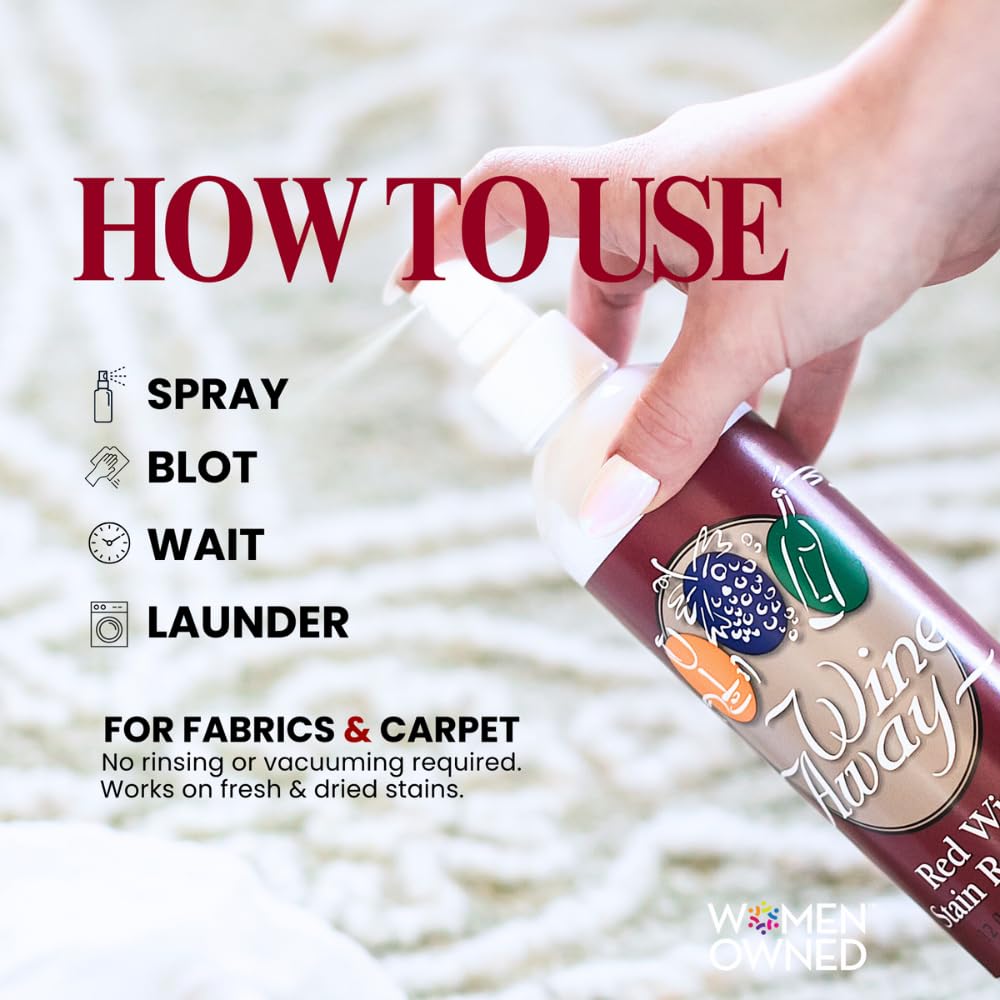 Wine Away Red Wine Stain Remover - Perfect Fabric Upholstery and Carpet Cleaner Spray Solution - Removes Wine Spots - Wine Out - Spray and Wash