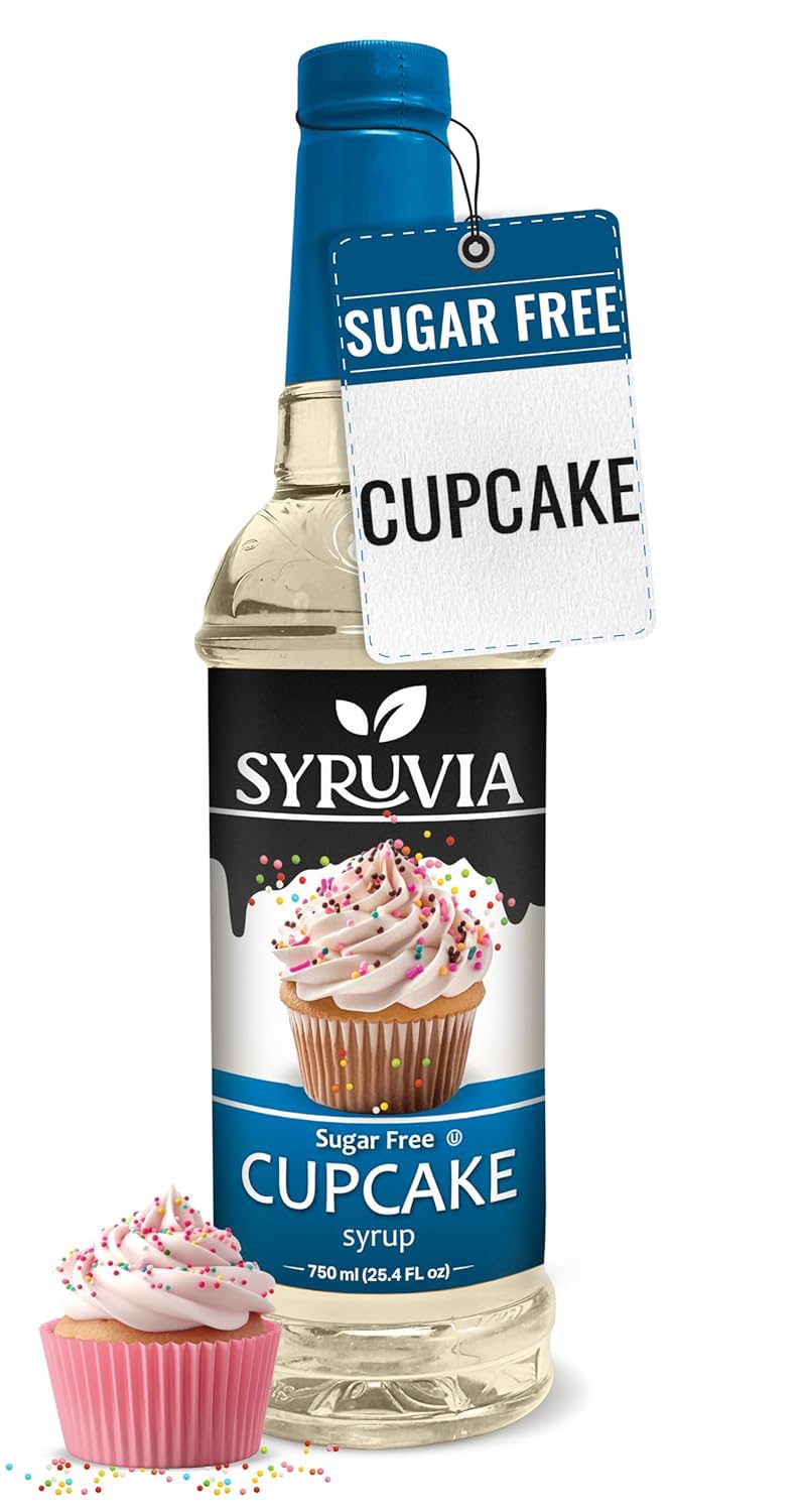 Syruvia Sugar Free Coffee Syrup, Cupcake Flavored Syrup for Drinks, Lattes, and Desserts - 25.4 fl oz