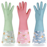 Yiomxhi Household Cleaning Gloves 3 Pairs Reusable Dishwashing Gloves Latex Free, Non-Slip Kitchen Glove with Cotton Lined, Waterproof Dish Washing