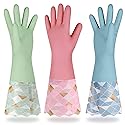Yiomxhi Household Cleaning Gloves 3 Pairs Reusable Dishwashing Gloves Latex Free, Non-Slip Kitchen Glove with Cotton Lined, Waterproof Dish Washing