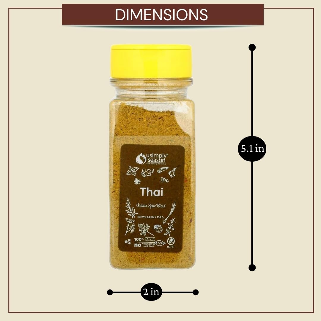 USimplySeason Thai Spice (4.8 oz) - Aromatic Asian Seasoning Blend, Ideal for Soups, Stir-fries, and Grills - No Salt, Vegan, Non-GMO, Made in the USA