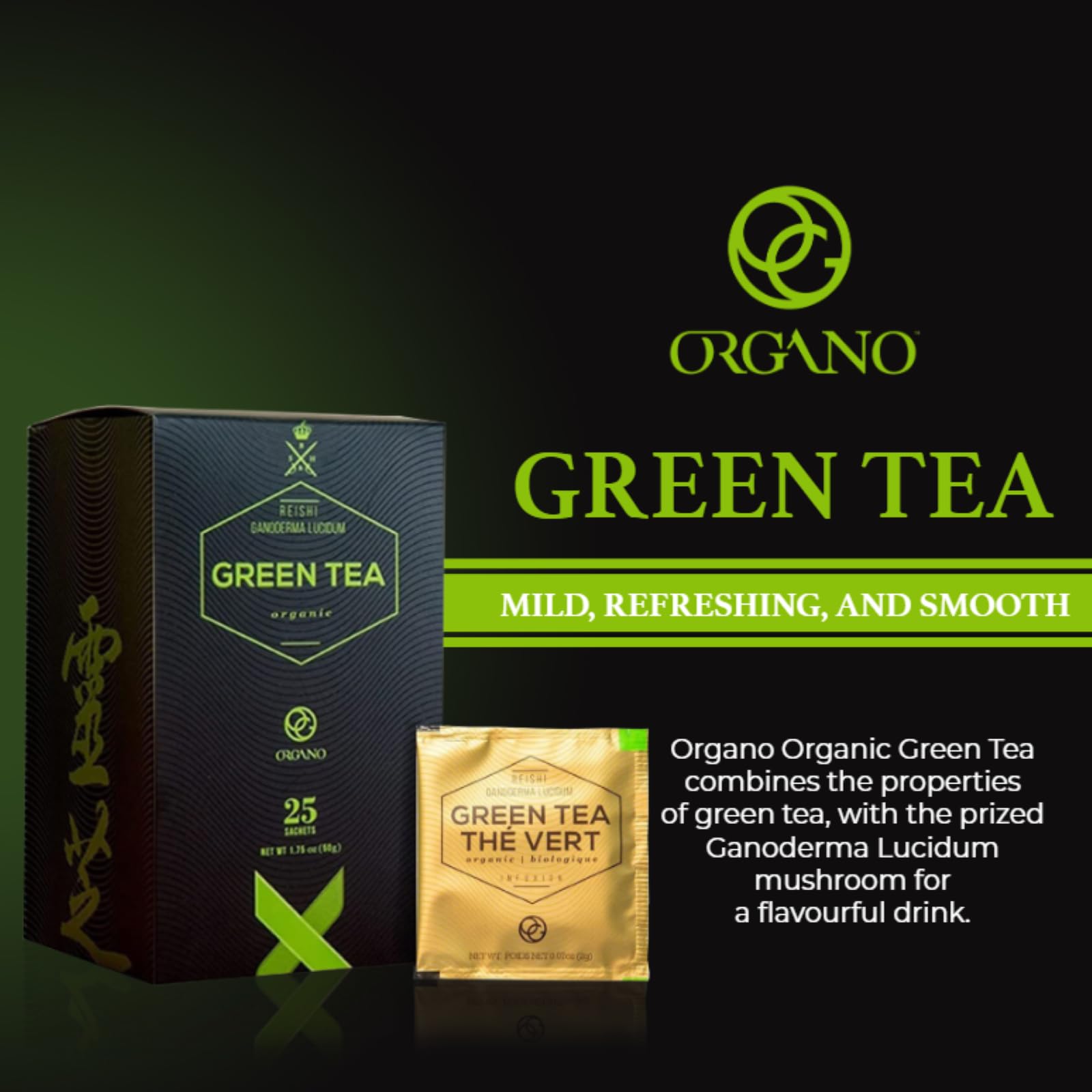 ORGANO Green Tea with Ganoderma Lucidum (1 Box of 25 Sachets)
