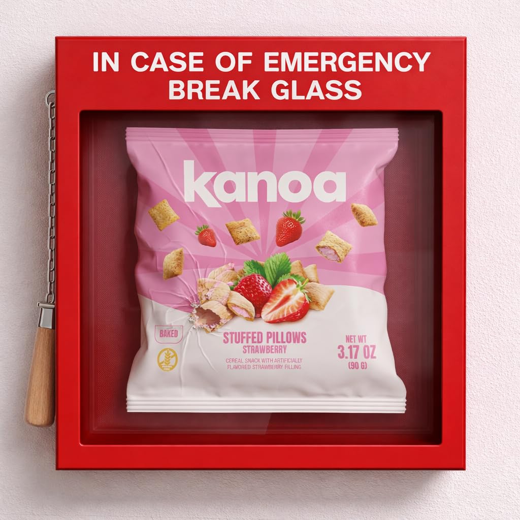 Kanoa Filled Cereal Snacks - 3.17 oz Bags (Pack of 14) - Gluten Free Cereal Pillows Snack (Strawberry)