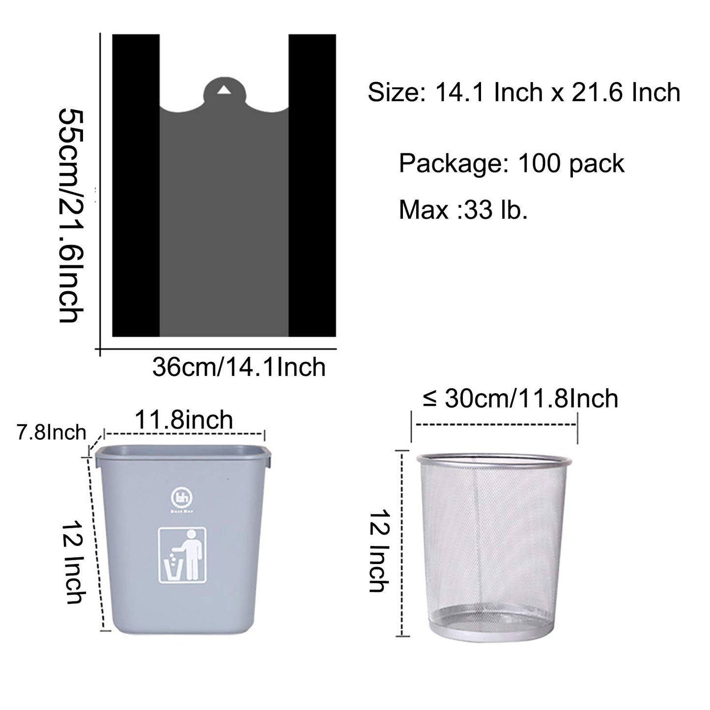 YYaaloa 100 pcs Black Trash Bags with Handles - 14x22 Super Thick 1.8mil Plastic Rubbish Bags for Office, Picnic, Kitchen, Bulk Use