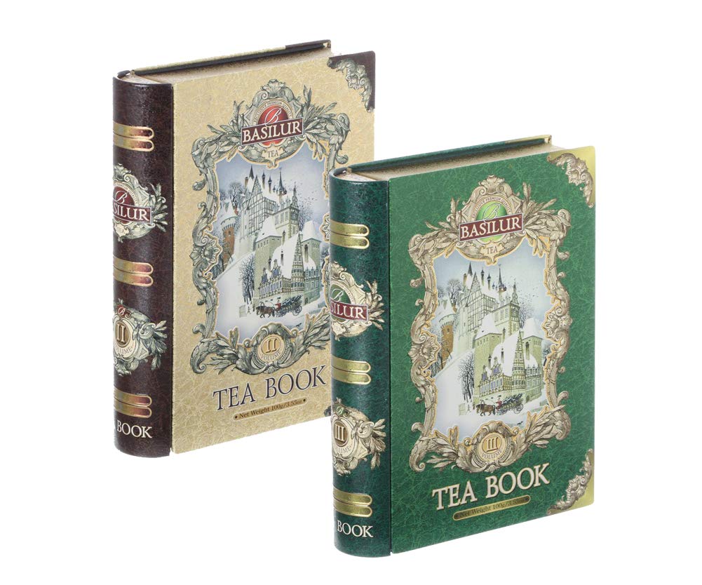 Basilur tea-book collection, pure Ceylon black and green teas, collectable metal caddy, loose leaf teas, make approx 100 cups, Vol 2 (Gold) & Vol 3