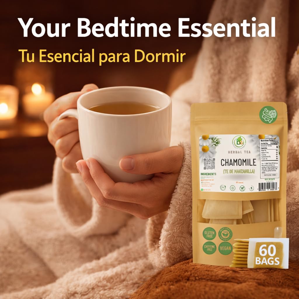 Manzanilla Té (Chamomile Tea) - 60 Premium Tea Bags - 100% Natural Herbal Infusion (Matricaria chamomilla) - Soothing Nightly Ritual - Caffeine-Free