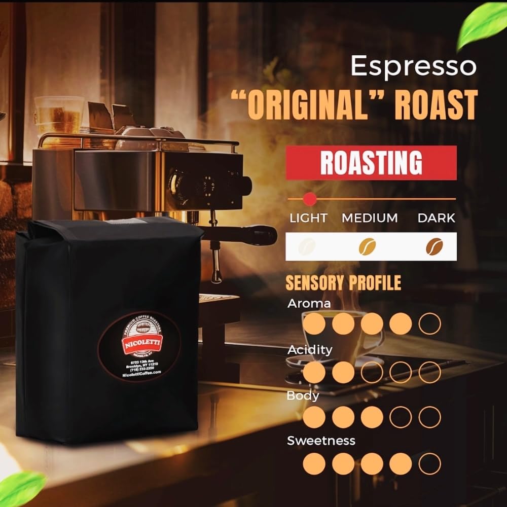 Nicoletti Coffee Espresso Roast Beans 5lb(Made in Brooklyn NY since 1972) Fresh Roasted Espresso beans with Date Stamp.