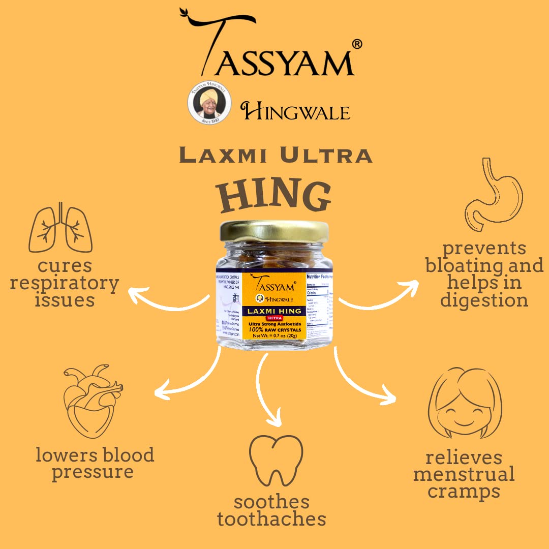 Tassyam Hingwale Laxmi Ultra Raw Hing Crystals 20g Bottle | Gluten Free & Vegan 100% Pure & Natural Perungayam Inguva