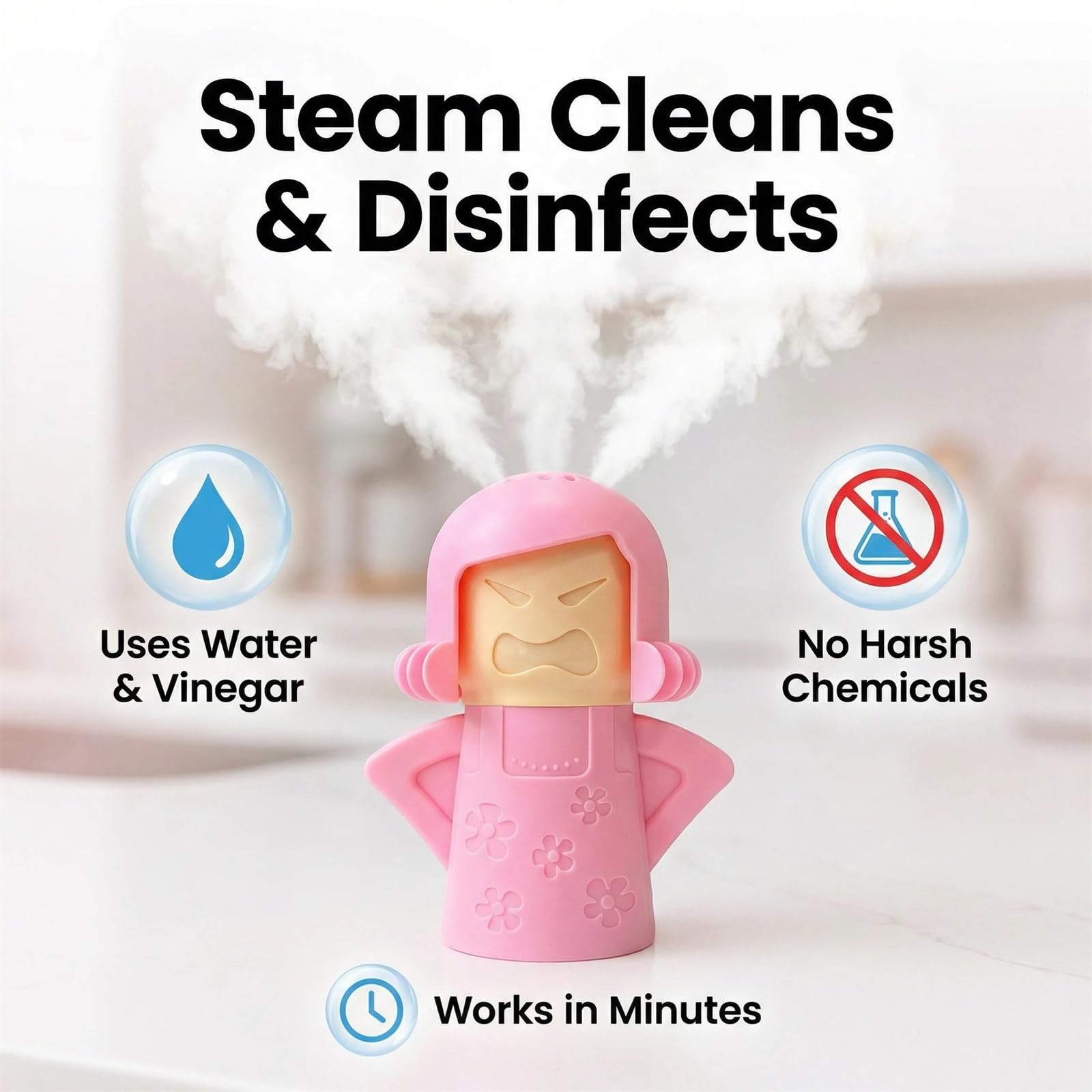 Aivwis Angry Mama Microwave Oven Steam Cleaner, Angry Mom Microwave Cleaner, Just Add Vinegar and Water, Cut Cleaning Time by Half (Pink)