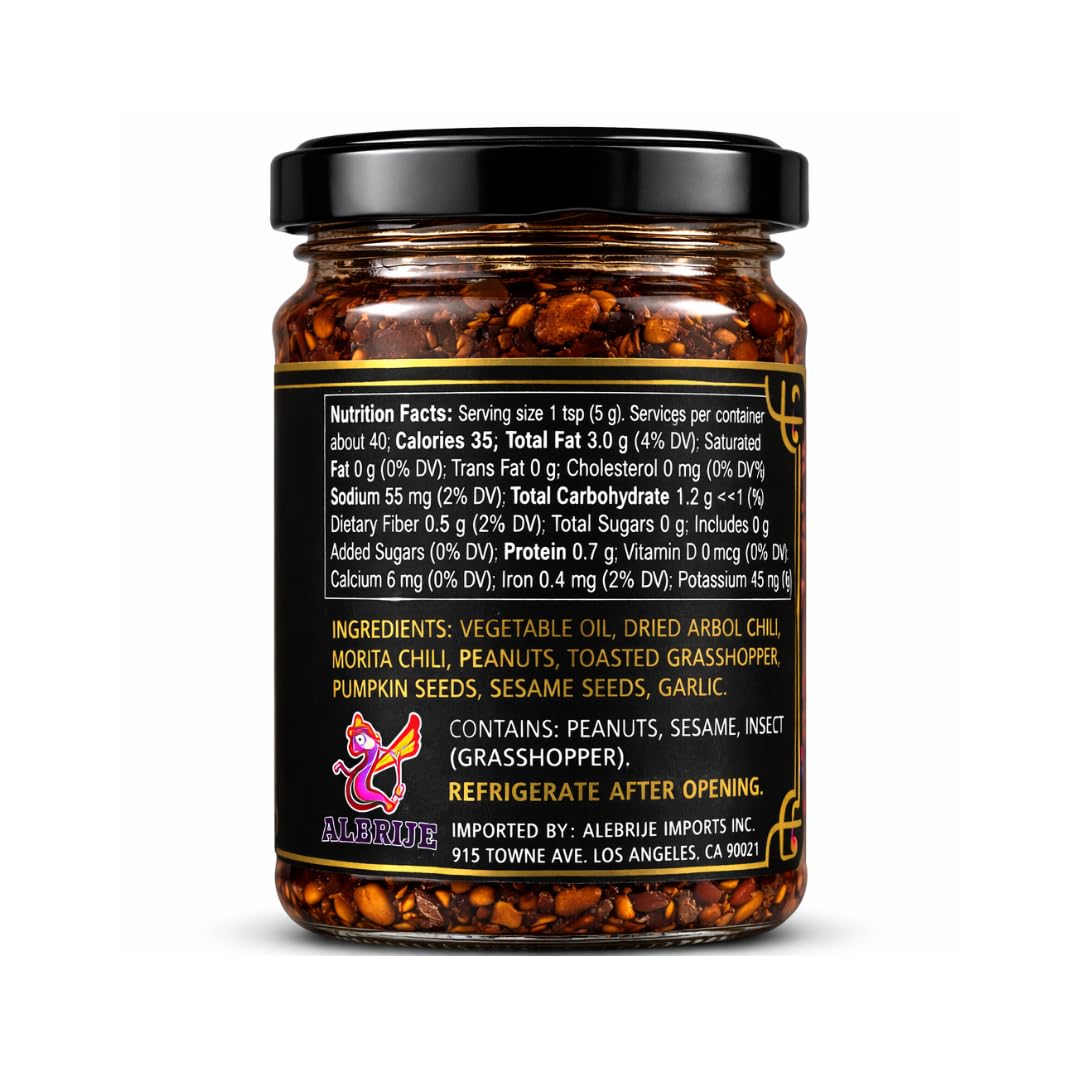 Alebrixes - Salsa Macha with Chapulines - Authentic Mexican Chili Oil with Árbol Chili and Oaxacan Grasshoppers - Hand Made Gourmet Salsa with Toasted