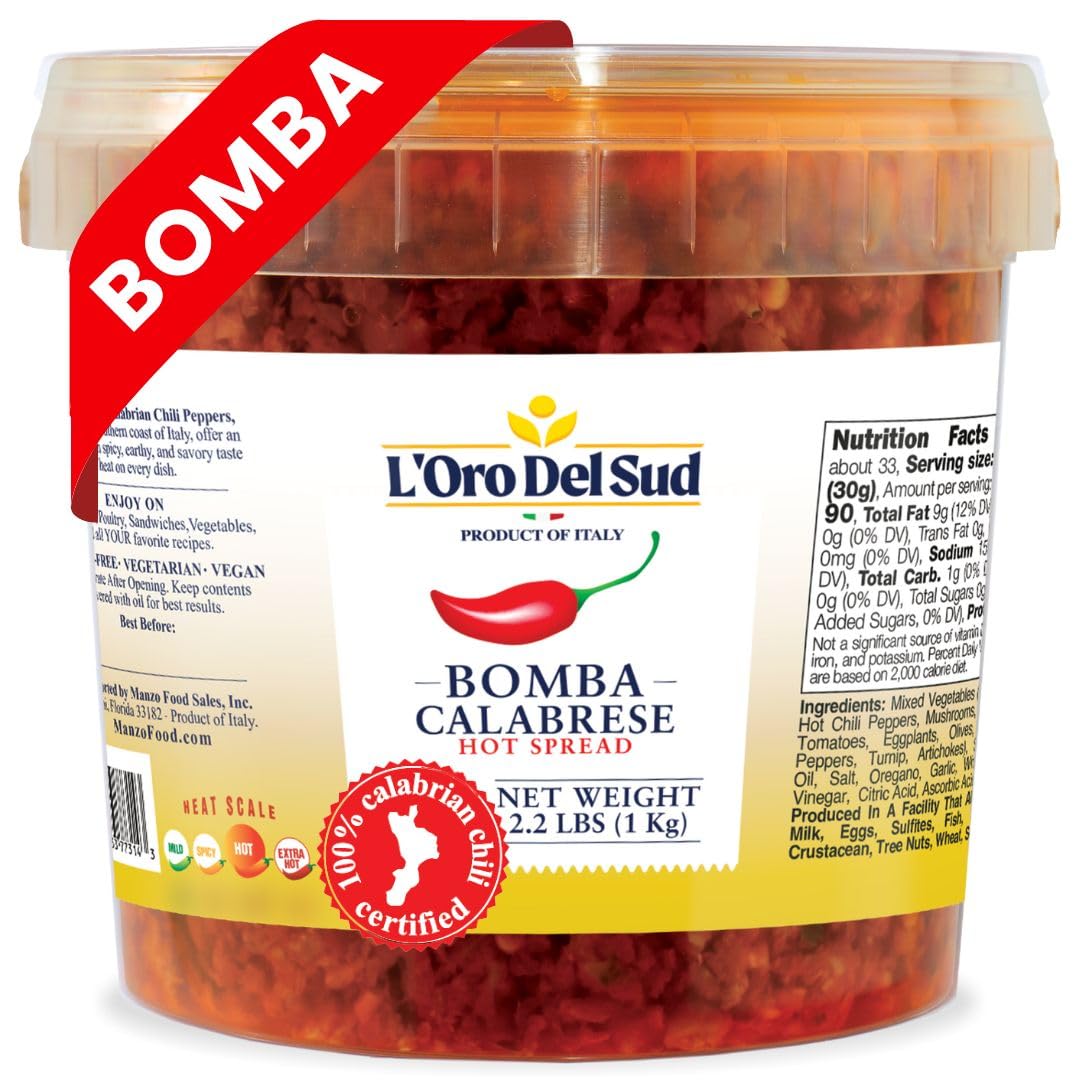 L'Oro Del Sud Calabrian Bomba Hot Pepper Sauce, Bomba Calabrese, 2.2 lb