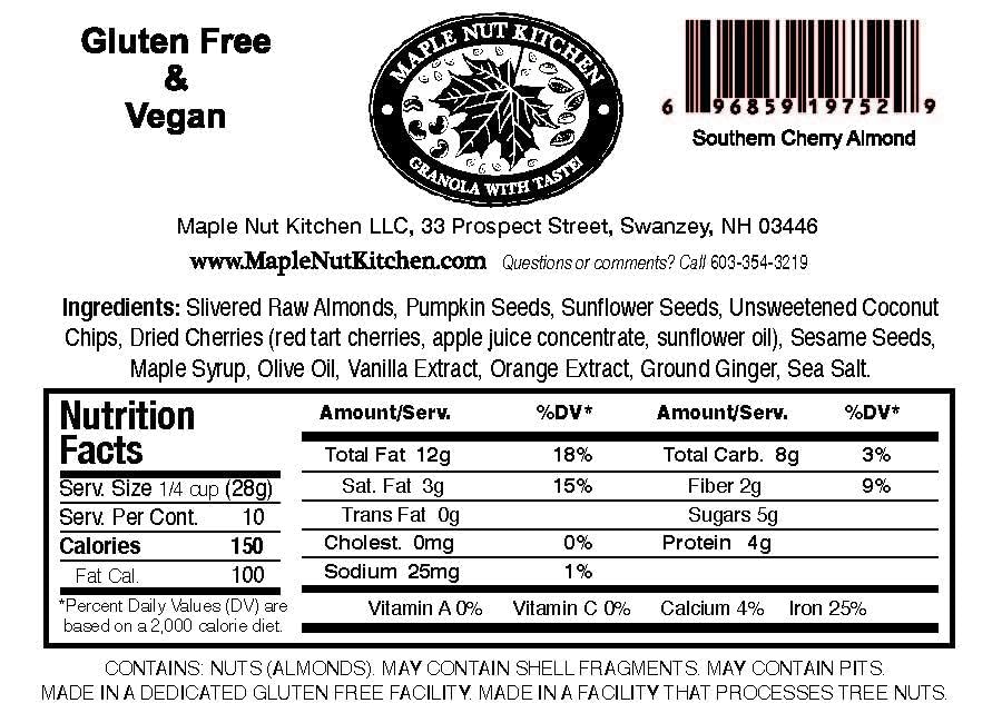 Maple Nut Kitchen Southern Cherry Almond Granola 3 Pack - Paleo Grain Free Nut Granola with Tart Cherries, Coconut & Seeds - No Sugar Added, Oat Free
