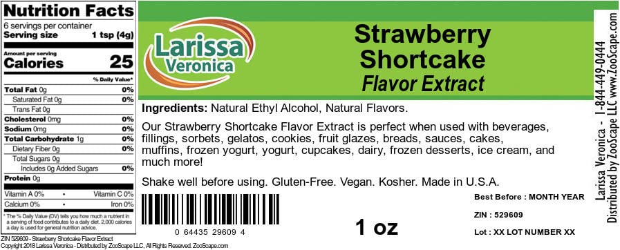 Strawberry Shortcake Flavor Extract (1 oz, ZIN: 529609)