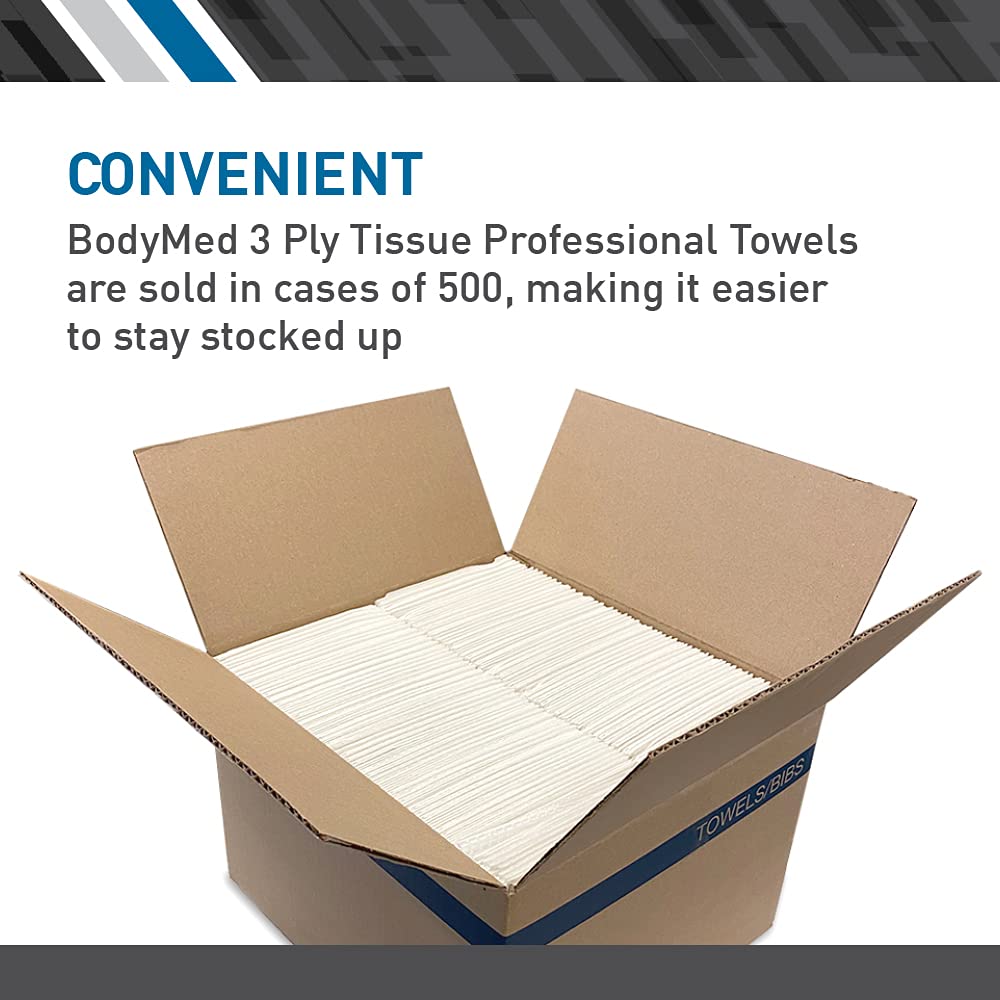 BodyMed 3 Ply Tissue Professional Towels - Disposable Paper Towels - 13-Inch x 18-Inch - Case of 500 - White