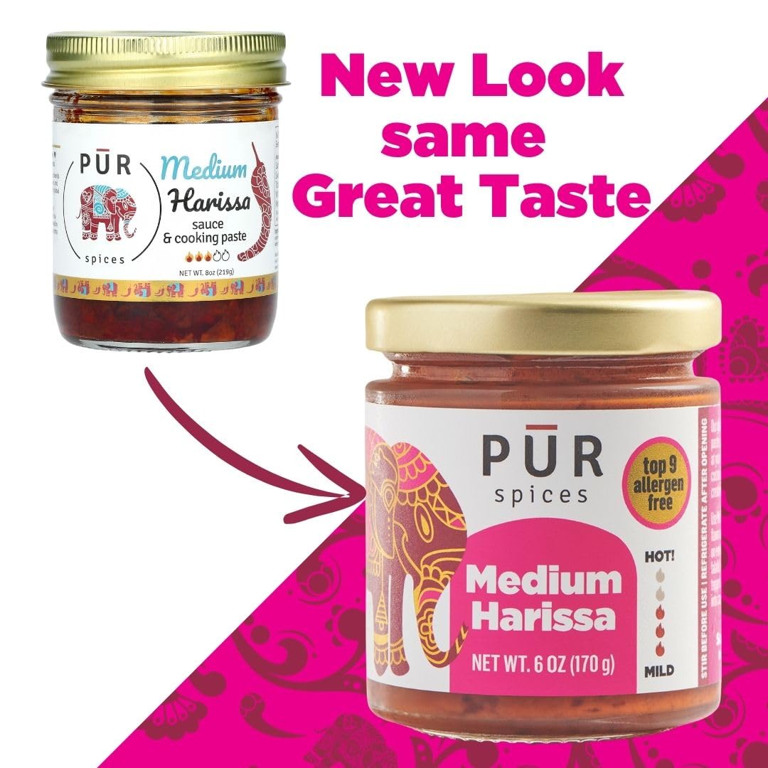 PUR Spices Medium Harissa Paste I Hot Sauce for Cooking and Dipping I Spicy Chili Pepper and Garlic Paste | Middle Eastern Inspired | Plant Based