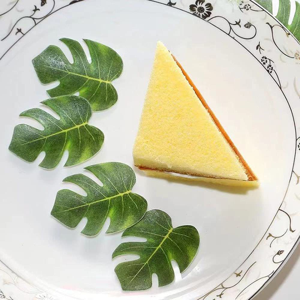 48pcs Edible Tropical Turtle Leaves Cupcake toppers, Palm Leaf Cake Topper, Edible Wafer Paper Leaf Cake Decoration for Hawaii Aloha Jungle Summer