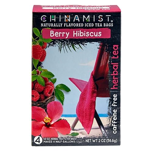 China Mist Iced Tea - Berry Hibiscus Herbal Tea Infusion - Refreshing and Delicious - Each Tea Bag Yields 1/2 Gallon - 4 bags.