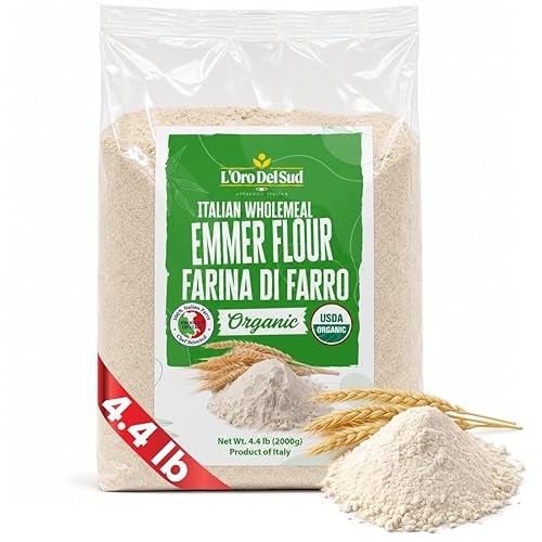L’Oro Del Sud Organic Farro (Emmer) Flour - 4.4 lb (2 kg), Stone-Ground Ancient Grain Flour from Italy, All-Purpose, High Fiber, Non-GMO