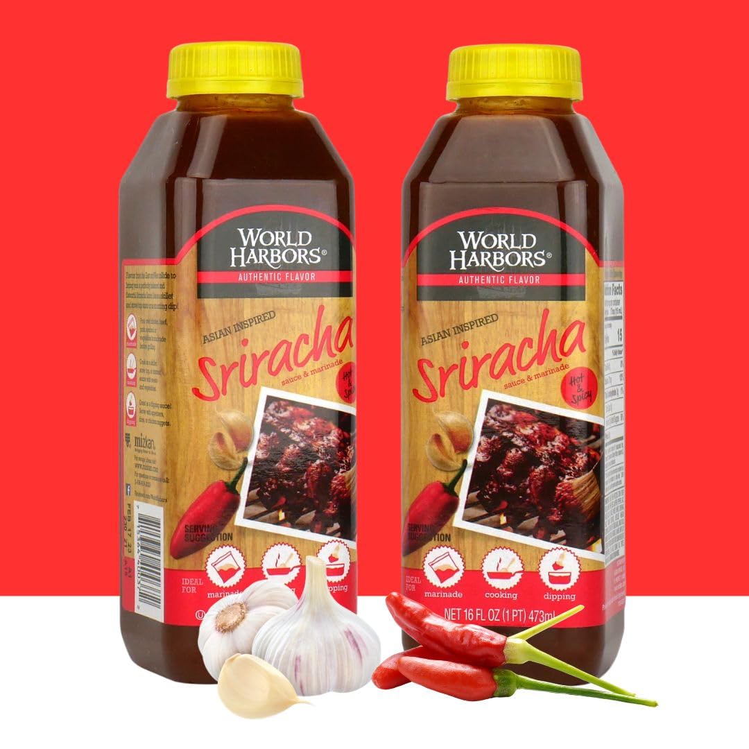 World Harbors Sriracha Hot Sauce & Marinade Perfect for Grilled Meats, Seafood, Dipping, Marinades & Garnishes - Enhance Your Meals with Sriracha