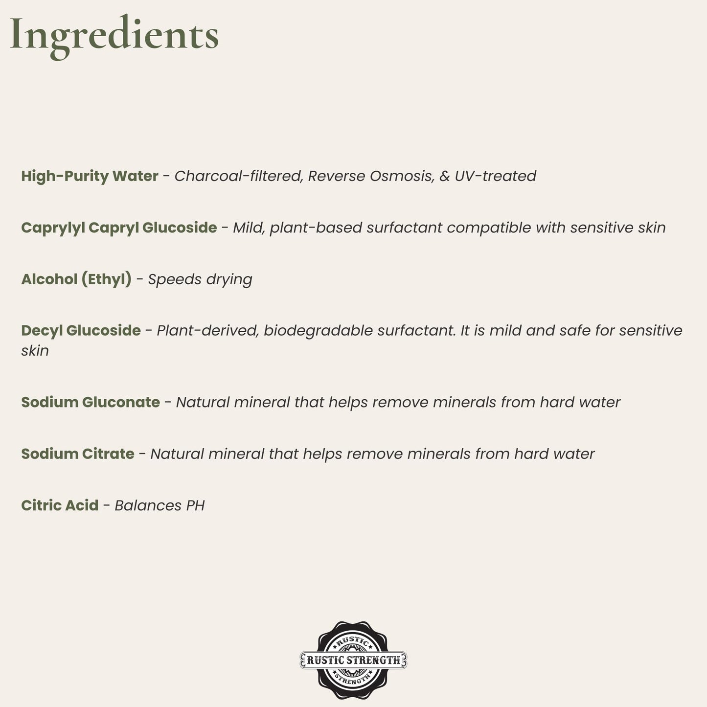 Rustic Strength Lots of Purpose Spray Cleaner, Unscented, Multi-Surface, pH Balanced, Non-Toxic, Biodegradable, 16 oz