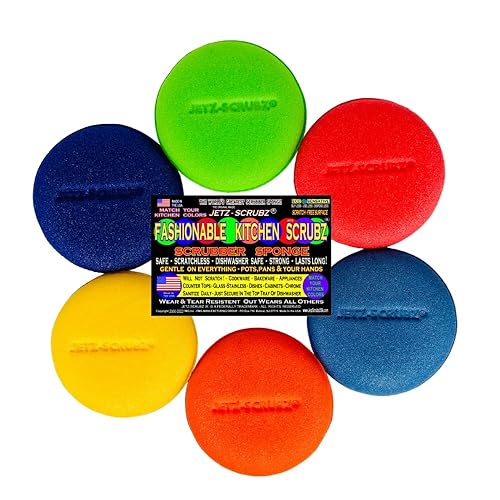 Jetz-Scrubz Fashion Rainbow Classic Round Kitchen Scrubber Sponges, Set of 6
