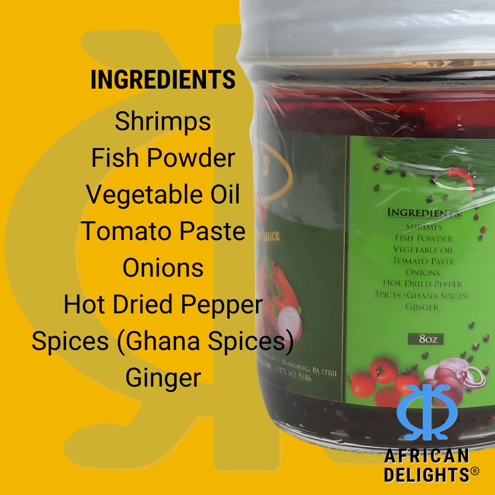 African Delights Special Shito Sauce, Spicy Shrimp and Fish Pepper Sauce, Traditional Ghanaian Condiment, Made in USA, Ideal for Rice and Beans