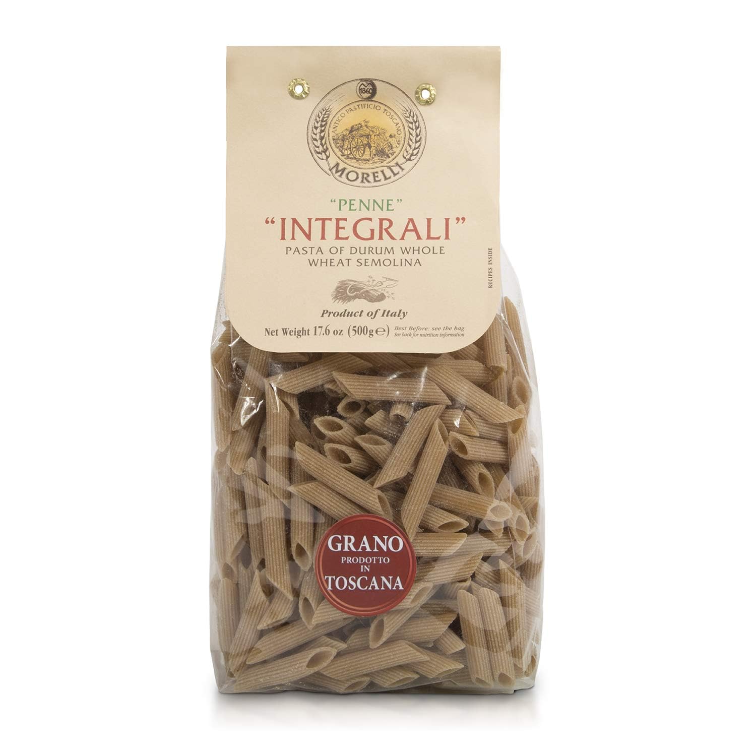Morelli Organic Whole Wheat Penne Pasta Noodles - Handmade Premium Italian Pasta from Italy, Gourmet Imported Noodles Made with Durum Wheat Semolina