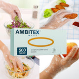 Ambitex Medium Clear Poly Gloves, Box of 500