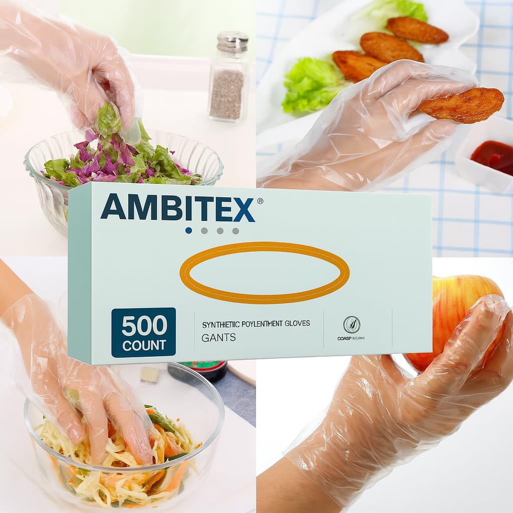 Ambitex Medium Clear Poly Gloves, Box of 500