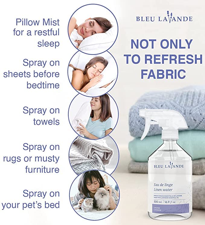 Bleu Lavande - Lavender Linen Water - Made with Pure Lavender Essential Oil - Natural Scent Fabric Refresher Spray - No Artificial Fragrances