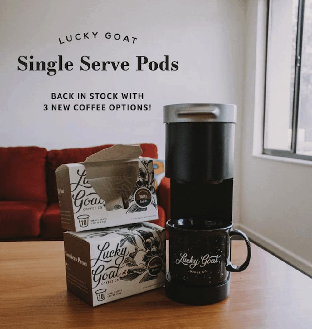 Lucky Goat Coffee - Southern Pecan Coffee Pods - Flavored 10 ct Box - Compatible w/Single Serve Keurig K-Cups 1.0 & 2.0 - Medium Roast - Nutty Sweet