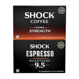 Shock Coffee Variety Pack | Try Extra Strength & Espresso 9.5 | High Caffeine Single Serve Coffee Pods | Medium Dark Roast | 20 Count
