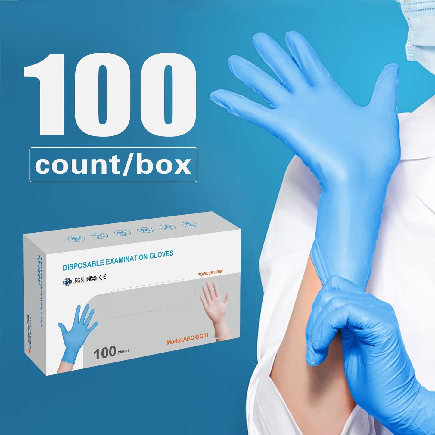 Laishalaiku Disposable Gloves, Food Handling Gloves Service Protective Large Clear Hand Grade Kitchen 100 Count, Blue