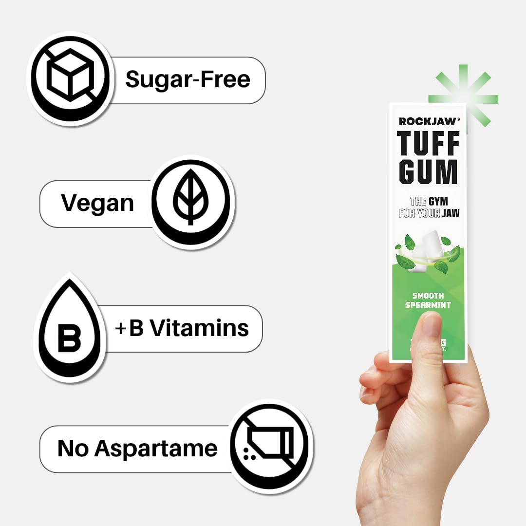 ROCKJAW® Tuff Gum 2.0 with B Vitamins (Stim-Free) - 10 Pack - 100% Xylitol, Aspartame-Free, Sugar-Free (Smooth Spearmint)