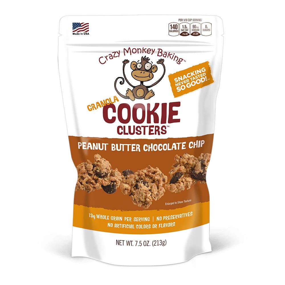 Crazy Monkey Baking Granola Cookie Clusters - Whole Grain and Wheat Free Granola Bites Usable for Cereal, Yogurt Topper and Snacking - Peanut Butter