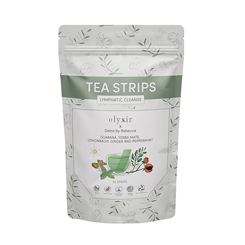 Olyxir x Detox By Rebecca Tea Strips - Guarana, Yerba Mate, Lemonbalm, Ginger & Peppermint Flavor Instant, Organic, Non-GMO | 25 Ct (Lymphatic
