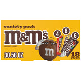 M&M'S Milk Chocolate, Peanut, and Peanut Butter Candy Variety Pack, Individually Wrapped Full Size Pack of 18 Bulk Candy Chocolate for Parties, Baking