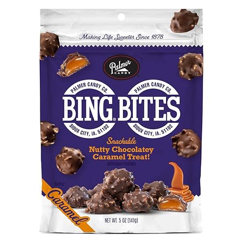 Palmer Candy Company Caramel Bing Bites: Snackable, Nutty, Chocolatey, Caramel Treat Made in Sioux City, IA - Resealable 5 oz Bag
