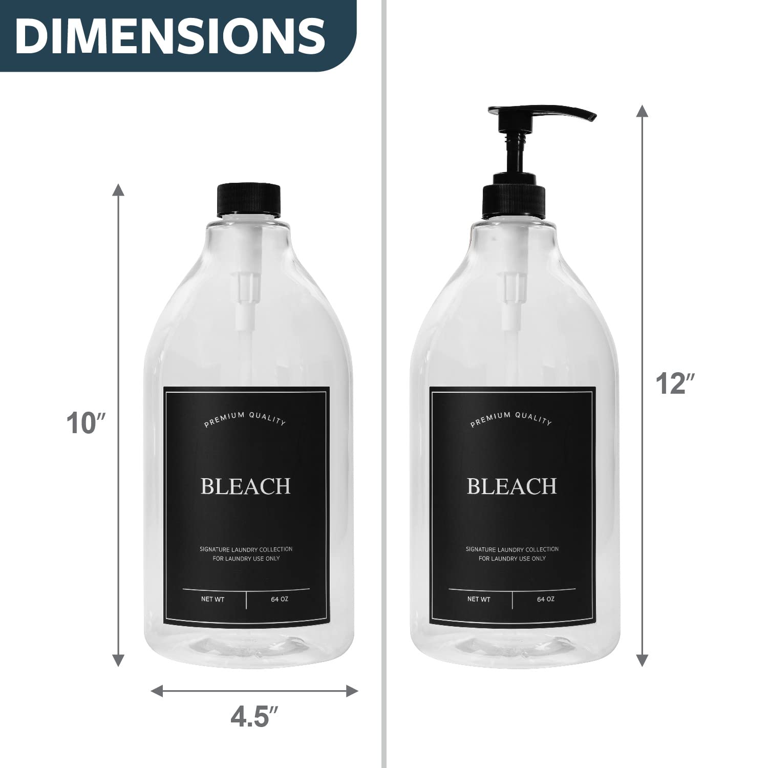 Calindiana Modern Farmhouse Bleach Liquid Laundry Detergent Dispenser for Laundry Room Decor and Organization, PET Plastic Landry Soap Containers