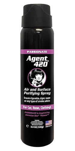 Agent 420 Cannabis & Cigarette Air and Surface Purifying Spray, Passionate, 3.5 oz - Tea Tree Oil Breaks Down Smoke at the Molecular Level