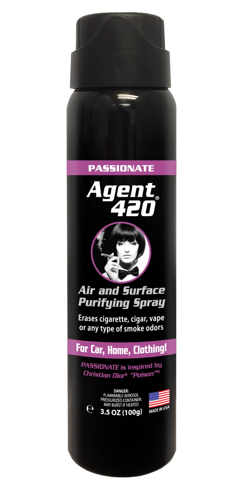 Agent 420 Cannabis & Cigarette Air and Surface Purifying Spray, Passionate, 3.5 oz - Tea Tree Oil Breaks Down Smoke at the Molecular Level