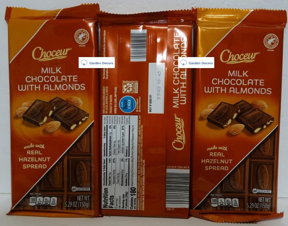 Choceur Austria Milk Chocolate with Almonds Bars 5.29oz 150g (Three Bags)