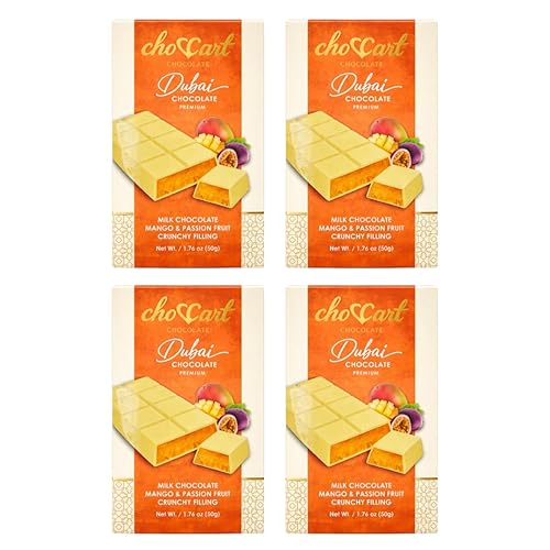 choccart Mango Dubai Chocolate Bars - 4 Pack Bundle | Premium Milk Chocolate with Mango Filling | 4 x 20g | Made in UAE