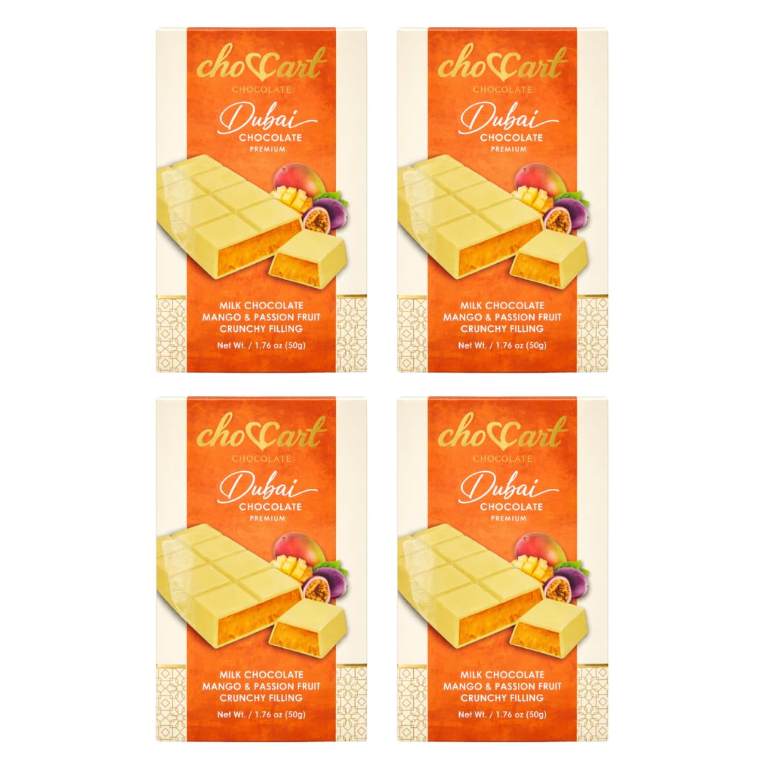 choccart Mango Dubai Chocolate Bars - 4 Pack Bundle | Premium Milk Chocolate with Mango Filling | 4 x 20g | Made in UAE