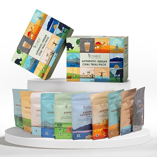 Teabox Premium Authentic Indian Spiced Chai Tea Assorted Pack (BOGO) | 10 Exotic Varieties of Chai X 60G Each | 600g/21.16oz | No Artificial Flavors |