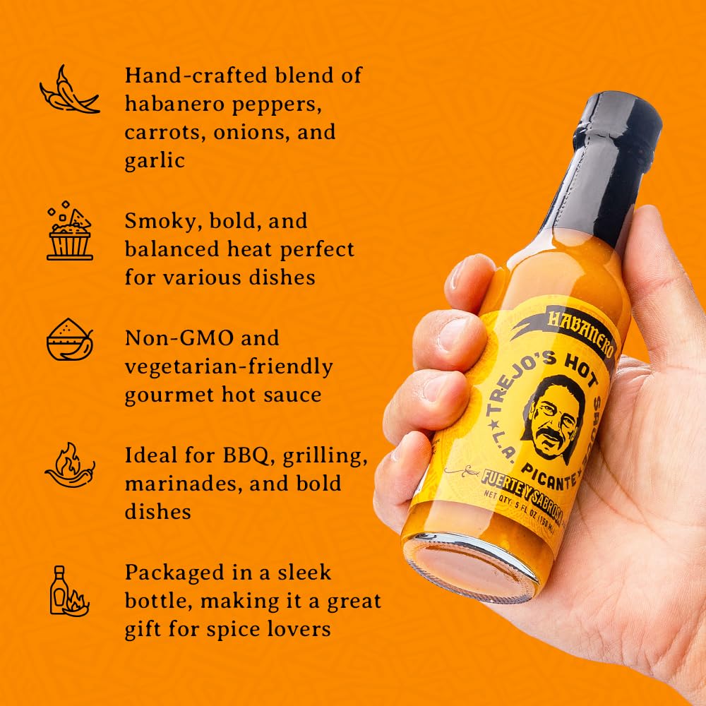 Trejo's Habanero Hot Sauce | Bold & Smoky with Sweet Carrot, Onion & Garlic | Handcrafted in USA | Vegetarian & Non-GMO | Perfect for Marinades